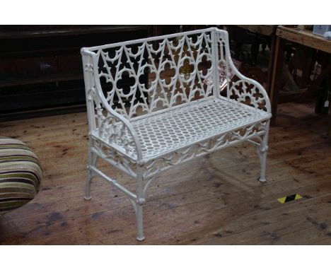 Coalbrookedale style cast garden bench, 98cm by 86cm.