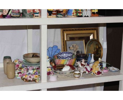 Dresden group, Royal Worcester Monday's child, Hummel figure, china posies, Doulton dishes, chrystoleum and other pictures, e