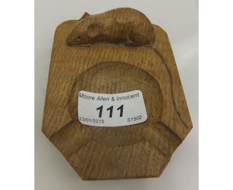 A Robert Thompson of Kilburn "The Mouseman" oak ashtray with signature mouse