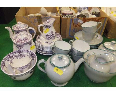 A Davenport green ground child's tea service and a Victorian puce transfer decorated child's tea service, together with a col