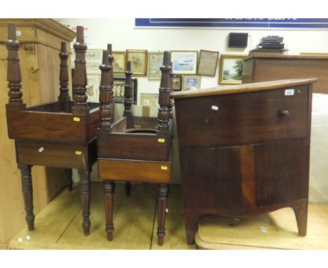 Four various Victorian mahogany bidets with rectangular tops on turned legs, and a 19th Century mahogany commode chest on bra