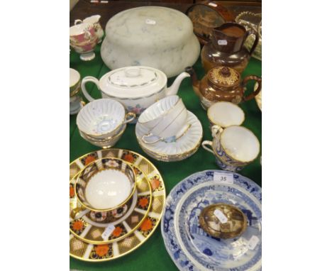 A collection of decorative china, ceramics, etc, to include Royal Crown Derby cup and three plates, a "Real Iron Stone" china