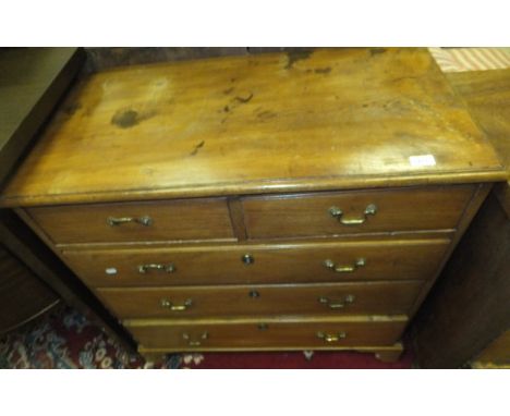 A 19th century ash and elm chest of two short and three long graduated drawers with brass handles and escutcheons on bracket 