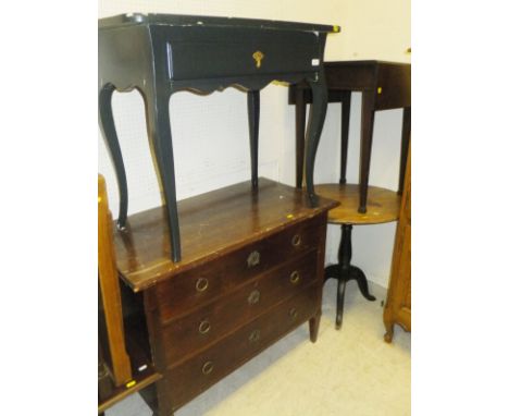 A modern painted single drawer side table in the Louis XV taste, an early 20th Century mahogany commode in the Louis XVI tast