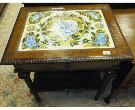 A late 19th century walnut single drawer side table with undertier, raised on turned and fluted legs, the top with Continenta