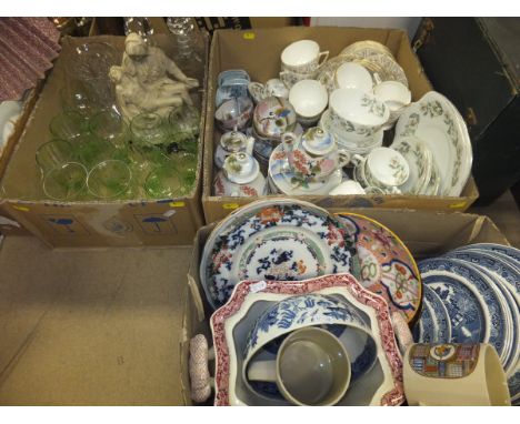 Two boxes of chinaware to include Crown Stafford tea wares, Minton Tapestry tea wares, a Chinese eggshell porcelain tea set, 