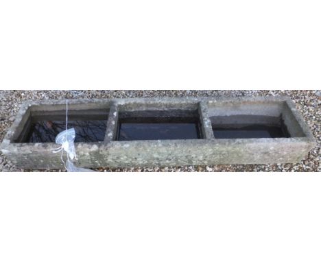 A long stoneware trough in three sections, together with one small stoneware trough CONDITION REPORTS Larger three section tr