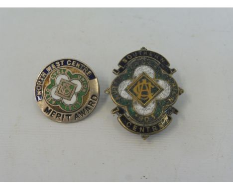 A rare Auto Cycle Union 'Southern Centre' 1903 enamel lapel badge plus an ACU 'North West Centre' Merit Award badge. 