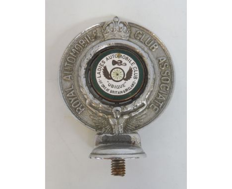 A Royal Automobile Club Associate car badge with green and white enamel centre for Ladies Automobile Club of Great Britain &a