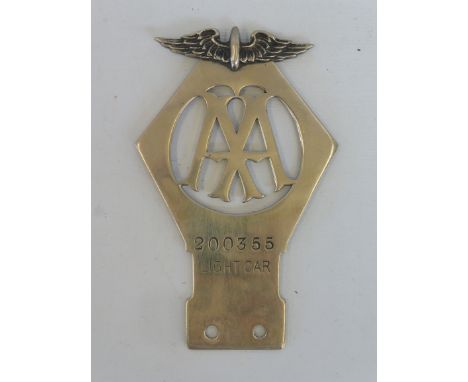 An AA Light Car  badge, stamped '200355 Light Car', nickel, July 1919-January 1920.