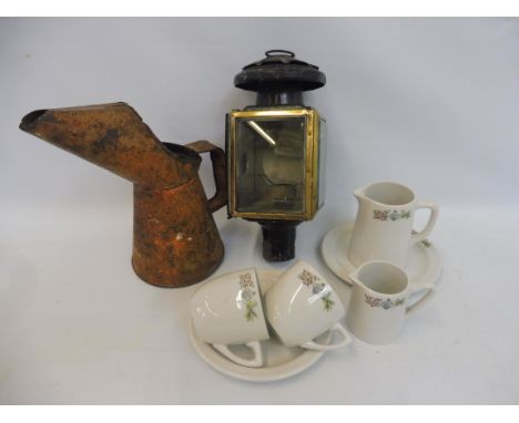 A small group of RAC ceramics, an oil measure and a rear lamp.