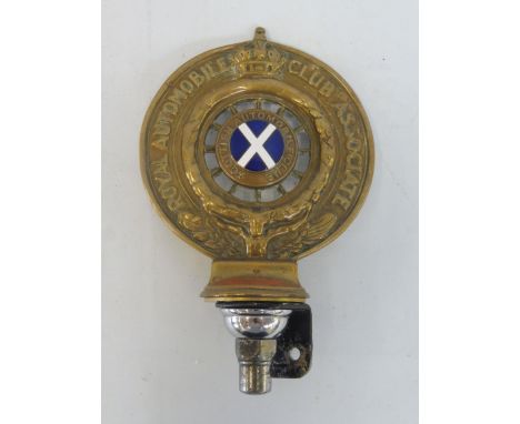 A Scottish Automobile Club RAC Associate brass car badge, with enamel centre, type 1A, produced 1908-1918, no. B213. 