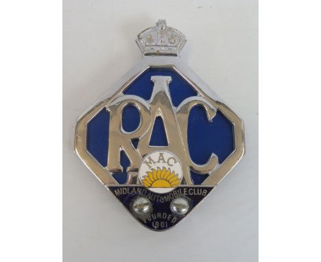 An RAC lozenge shaped badge with Midland Automobile Club attachment. 