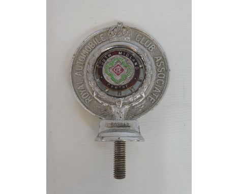 A Royal Automobile Club Associate car badge with South Midland enamel centre, no. F 89863.
