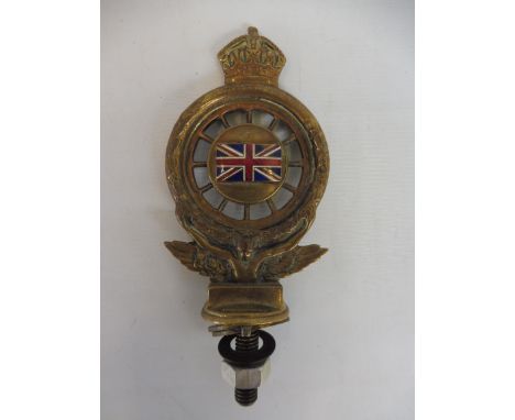 A small Royal Automobile Club full member badge, polished brass with oblong union jack enamel centre, no C626(?), marked Elki