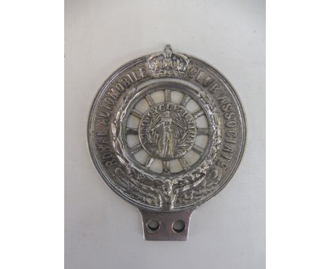 A Royal Automobile Club Associate Auto-Cycle Union car badge type 3 aluminium WWI issue, no. 224803.