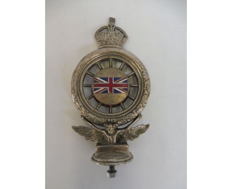 An early Royal Automobile Club full member badge, hollow version with solid wings, type 2 circa 1909-1911, nickel plated bras