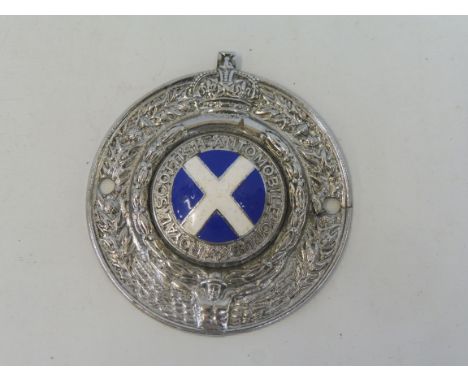 A Royal Scottish Automobile Club RAC Associate Club badge type 6 circa late 1940s-1953, chrome plated metal and enamel. 