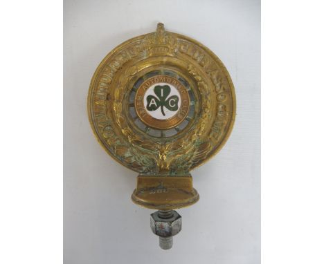 A Royal Automobile Club Associate car badge with Irish Automobile Club enamel centre, plain brass version circa 1909-1918, no