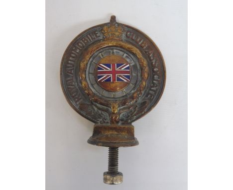 A Royal Automobile Club Associate car badge Type 1A-B with oblong enamel union jack centre, circa 1908-1912, no B1038.