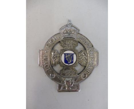 A Royal Irish Automobile Club badge, type 4, pre-1950, chrome plated brass and enamel, stamped D29.