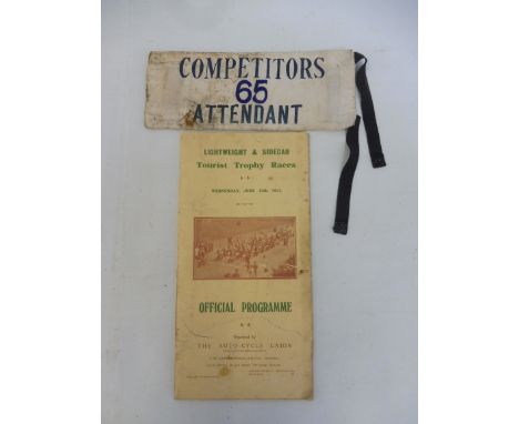 A Lightweight &amp; Sidecar Tourist Trophy Races official programme organised by the Auto-Cycle Union, June 13th 1923 plus a 