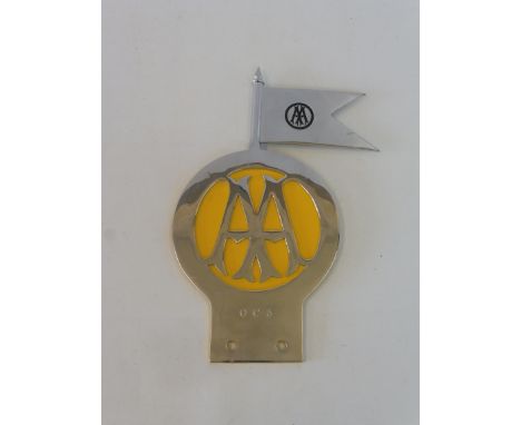 An AA large version committee badge, type 3A, stamped OC3, produced 1951-1966, chrome plated brass, enamel and steel.