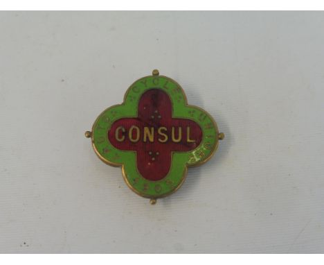A rare Auto Cycle Union 'Consul' 1903 green and red enamel lapel badge, in good condition. 