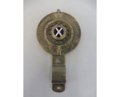 A Royal Scottish Automobile Club RAC Associate Type 2 (SACU 1) badge, produced 1913-1918, nickel plated brass with slightly d