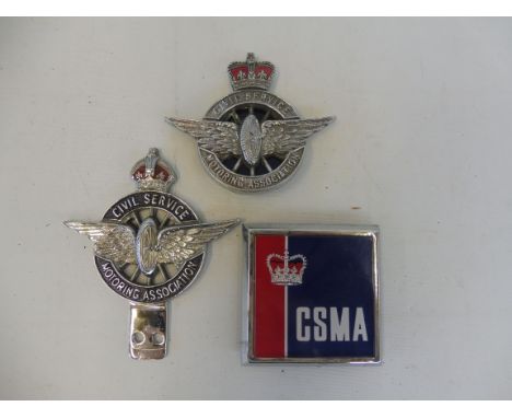 A Civil Service Motoring Association Series type 3 car badge, circa 1930s, chrome plated brass and enamel, plus a Series 3 ty