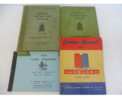 A 1938 Flying Standard spare parts catalogue, a Standard Vanguard service manual 1949-52 and two Service Instruction Manuals 