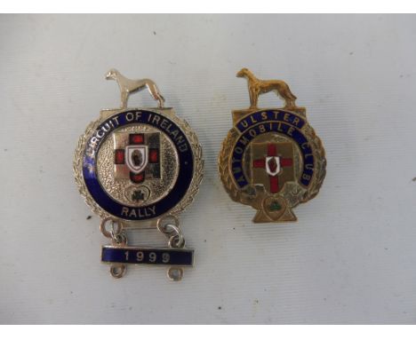 An Ulster Automobile Club brass and enamel lapel badge, stamped to verso 'Neill Belfast' plus a Circuit of Ireland Rally badg