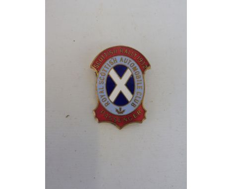 A Royal Scottish Automobile Club 'Scottish Rally 1932 Passenger' enamel lapel badge stamped to verso A.Scott.