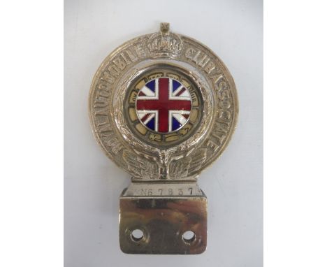 A large Royal Automobile Club Associate car badge with excellent enamel union jack centre, dashboard fitting, no. N6 7837, ce