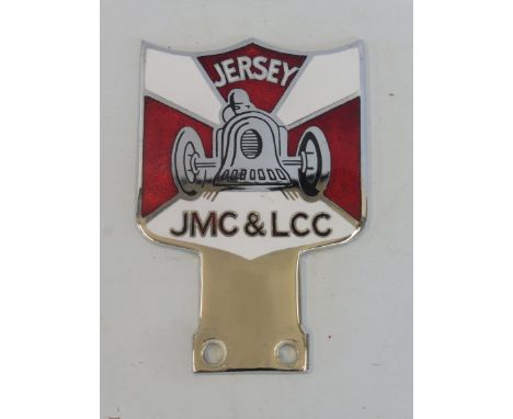 A Jersey Motor Cycle &amp; Light Car Club 3 badge, produced 1950s-1960s, chrome plated brass and enamel.