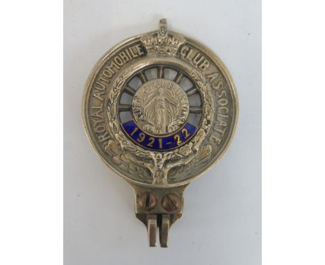 A Royal Automobile Club Associate Auto Cycle Union badge with enamel date of 1921-22, stamped 9794.