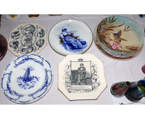 A 19th century pottery plaque decorated with nesting birds; a Cauldon plaque; others of similar vintage