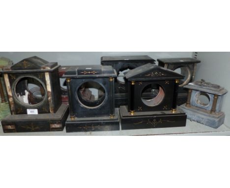 Six slate mantel clock cases, mainly classical style