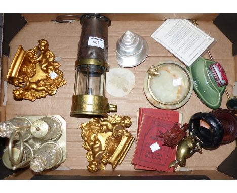 A miner's lamp from Gresford Colliery; an EPNS bottle stand; other collectables