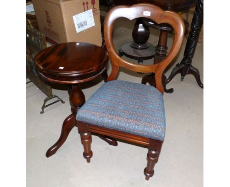 A Victorian mahogany balloon back chair; a later tripod table