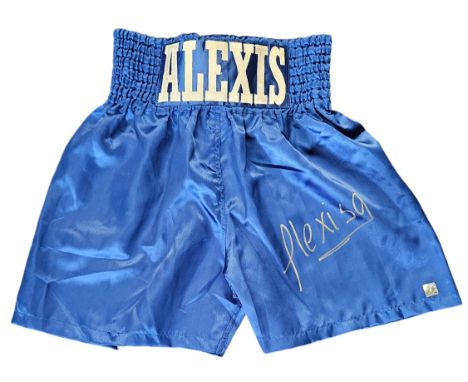 Alexis Arguello signed blue personalised boxing shorts. Alexis Arguello (April 19, 1952 - July 1, 2009) was a Nicaraguan prof