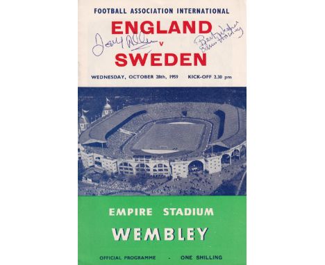 Autographed England Programme : An Official Programme For England's Friendly International With Sweden In 1959 At Wembley, Si