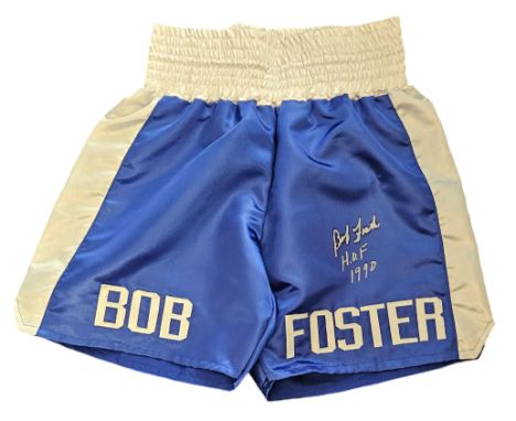 Bob Foster signed blue personalised boxing shorts. Robert Wayne Foster[3] (April 27, 1942 - November 21, 2015) was an America