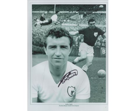 Bobby Smith signed 16x12 inch black and white montage print pictured during his career with Tottenham Hotspur. Good condition