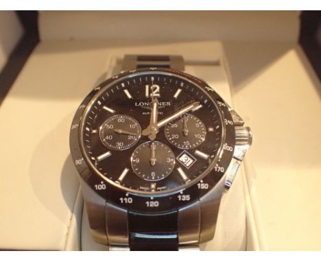 Longines 2015 automatic Conquest chronograph black face wristwatch with box, inner box and papers   CONDITION REPORT:  Purcha