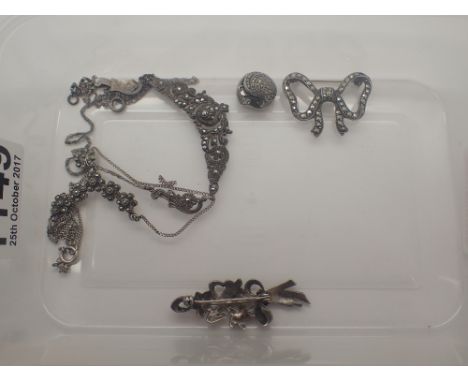 Box of silver and marcasite jewellery