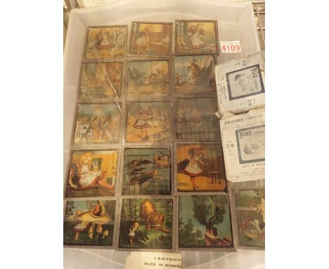 Colour Magic Lantern slides, Alice in Wonderland, two sets of eight, sixteen in total
