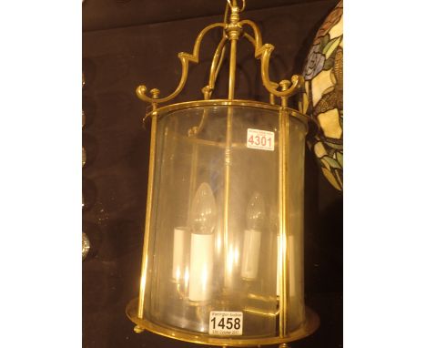 Large glass and brass hanging lamp shade, H: 80 cm