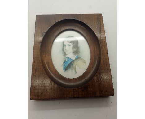 Mahogany framed and glazed silk portrait miniature of a young man