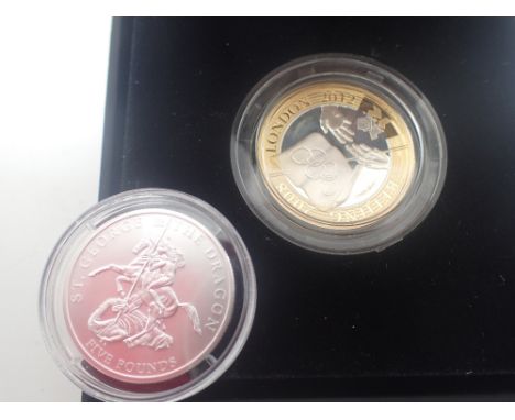 Boxed silver proof 2008 Olympic games £2 coin and a Jersey silver £5 coin